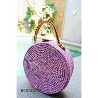 unique circle handbag rattan syntethic purple